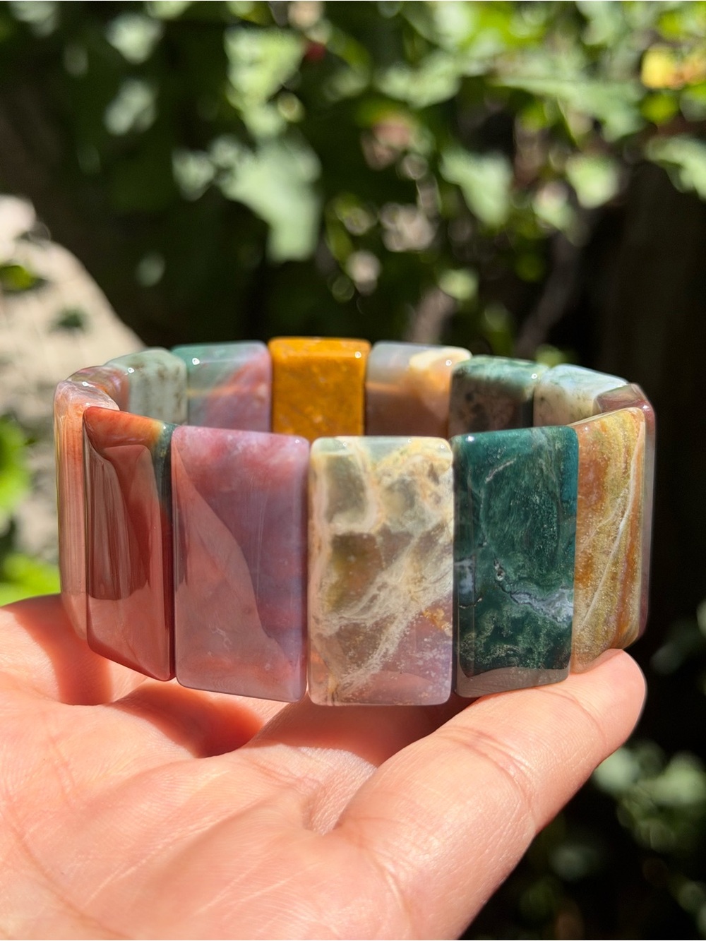 Chunky stretchable rainbow color ocean jasper soft bangle 1580